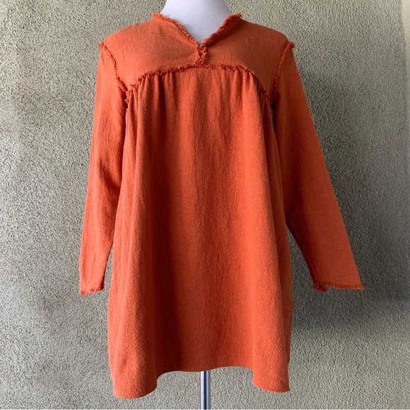 🔥5/$20🔥 “Zara” Rust Long-Sleeve Tunic Raw-Edge Seams size M - Picture 2 of 12